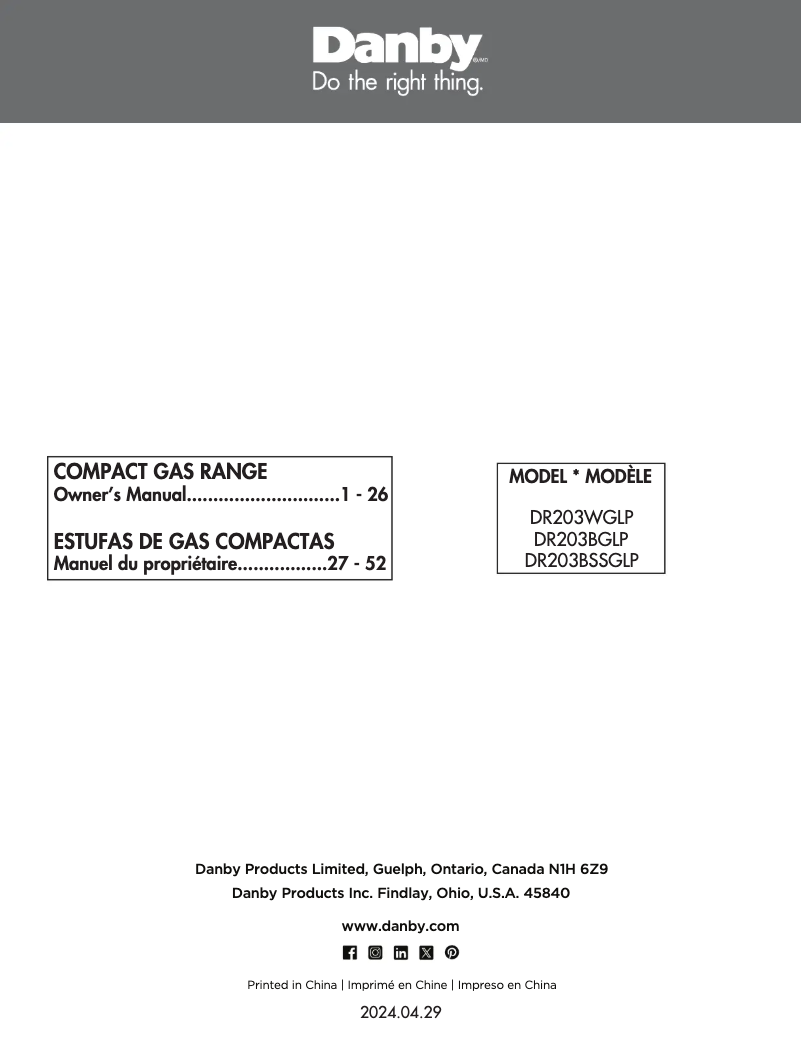 Page 1 de la notice Manuel utilisateur Danby DR203BSSGLP