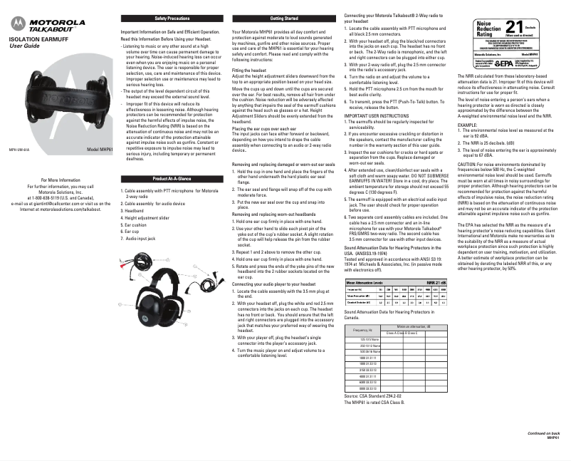 Page 1 de la notice Manuel utilisateur Motorola Talkabout MHP61