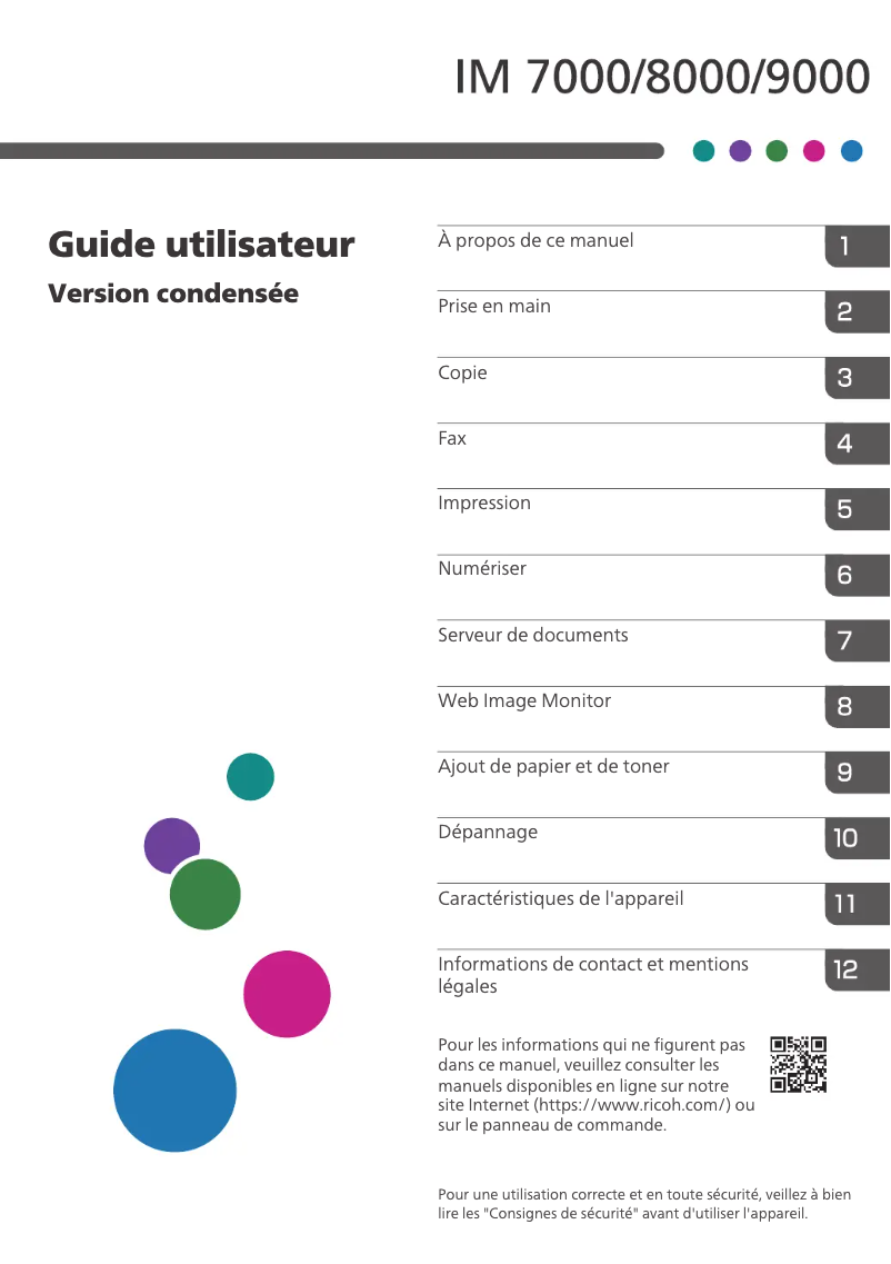 Page 1 de la notice Manuel utilisateur Ricoh IM 7000