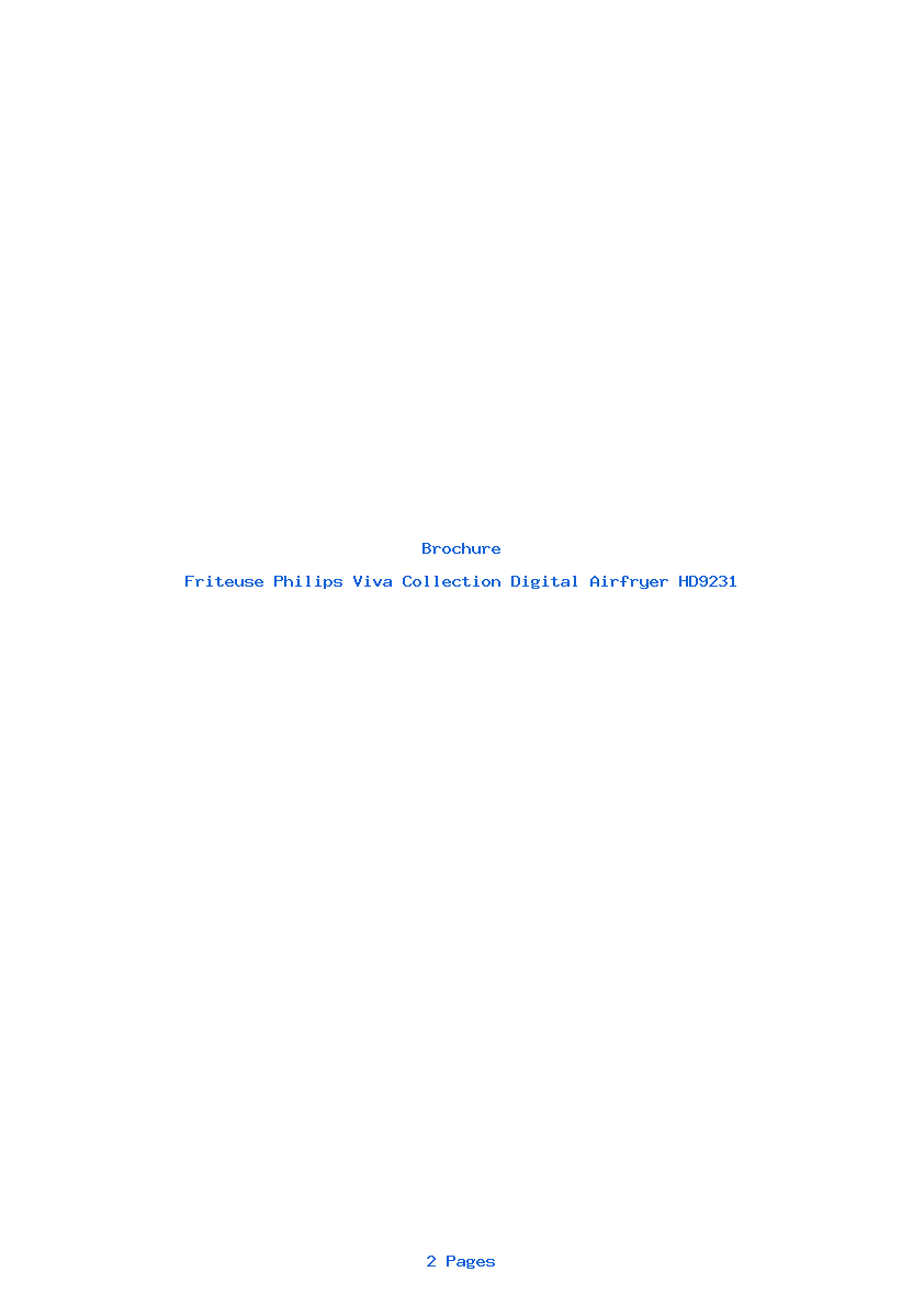 Page 1 de la notice Brochure Philips Viva Collection Digital Airfryer HD9231
