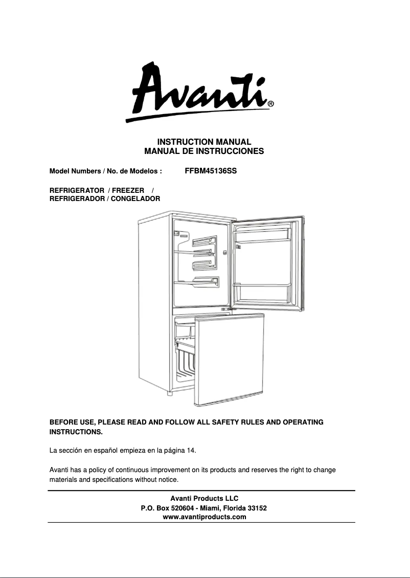 Page 1 de la notice Manuel utilisateur Avanti FFBM45136SS