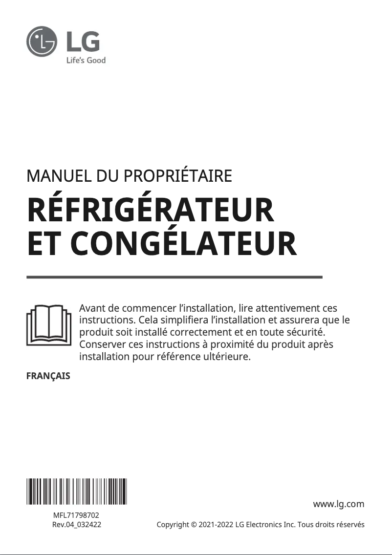 Page 1 de la notice Manuel utilisateur LG GSQV90MCAE