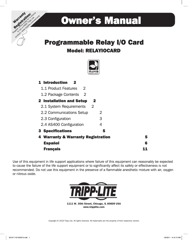 Page 1 de la notice Manuel utilisateur Tripp Lite AS400CABLEKIT2
