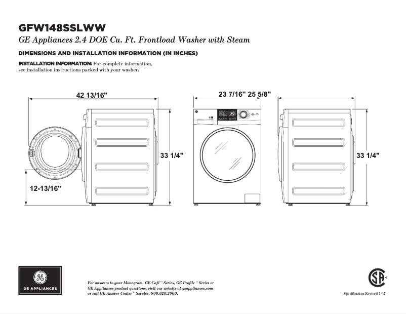 Page 1 of the manual Technical Sheet GE GFW148SSLWW