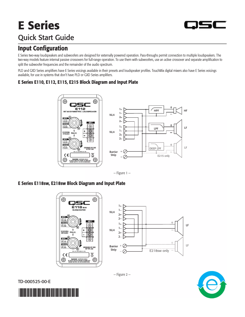 Page 1 de la notice Manuel utilisateur QSC E110