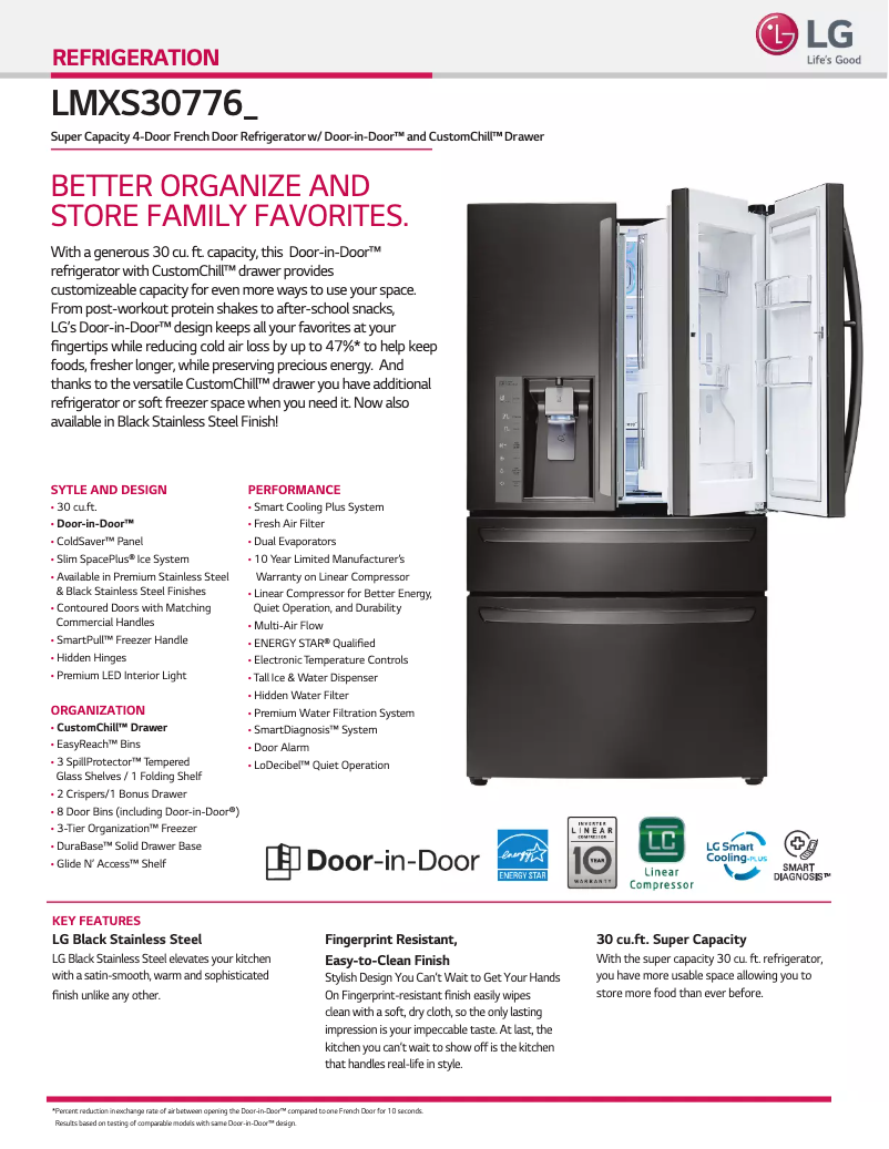 Page 1 de la notice Fiche technique LG LMXS30776D