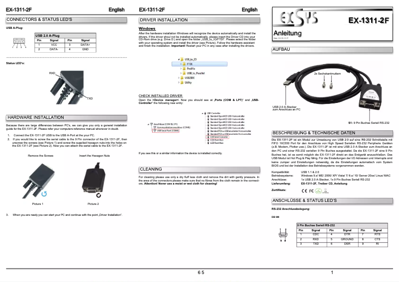 Page 1 of the manual User Manual EXSYS EX-1311-2F