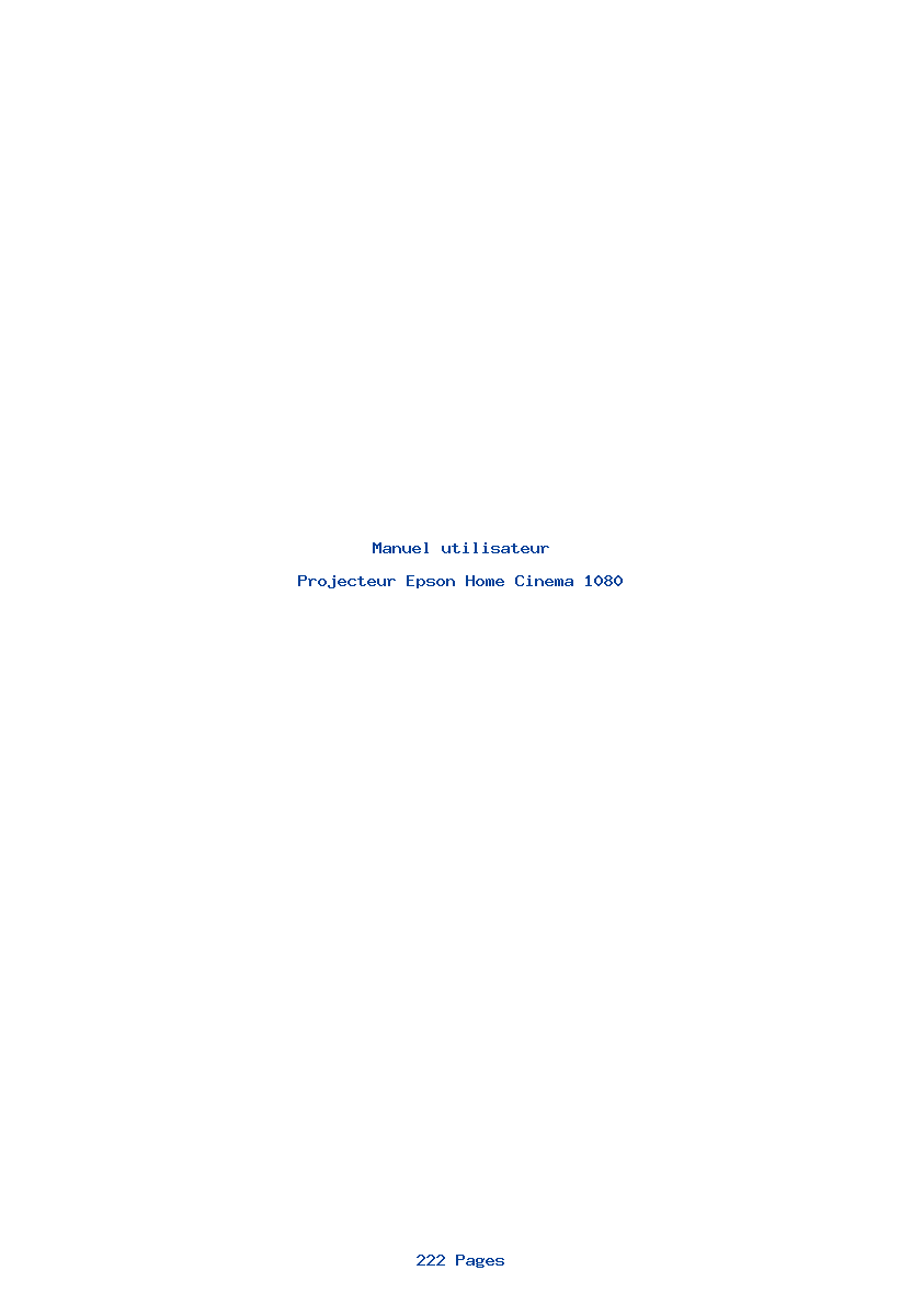 Page 1 de la notice Manuel utilisateur Epson Home Cinema 1080