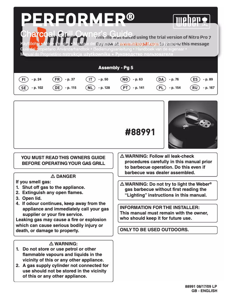 Page 1 de la notice Manuel utilisateur Weber Performer Original