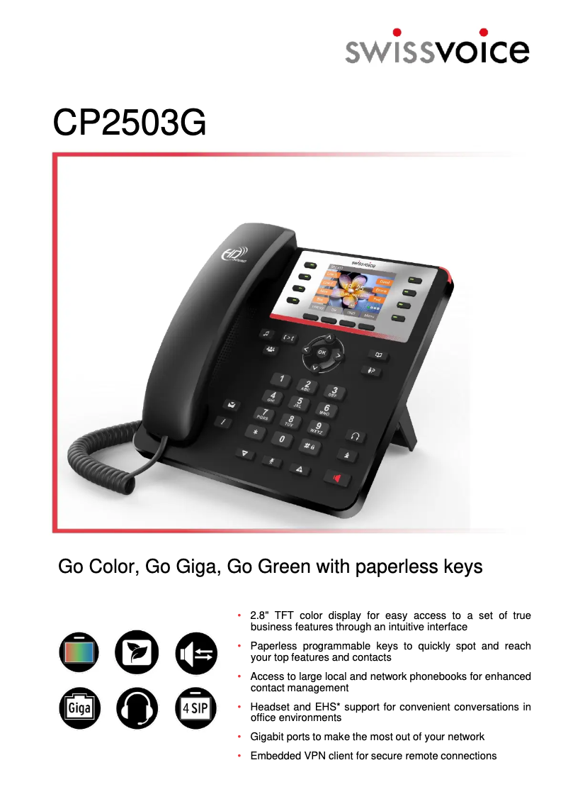Page 1 de la notice Fiche technique Swissvoice CP2503G