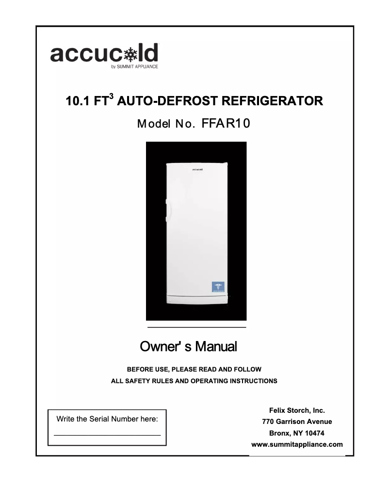 Page 1 de la notice Guide d'installation Summit Accucold FFAR10