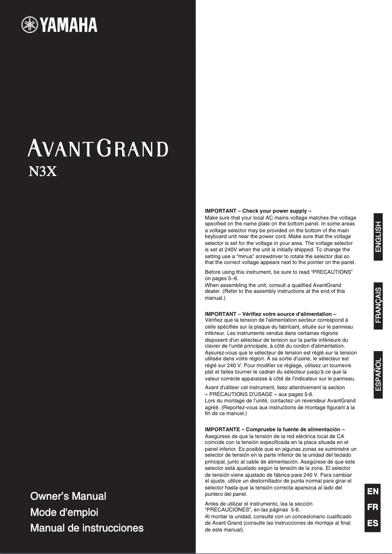 Page 1 of the manual User Manual Yamaha AvantGrand N3X