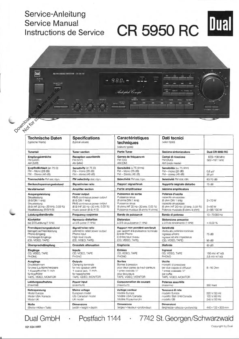 Page 1 de la notice Manuel utilisateur Dual CR 5950 RC
