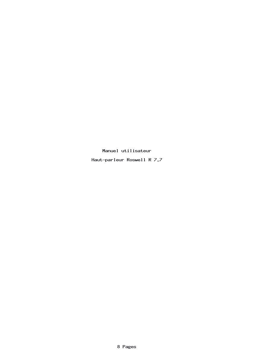 Page 1 de la notice Manuel utilisateur Roswell R 7.7