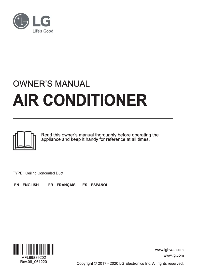 Page 1 de la notice Manuel utilisateur LG ARNU183M1A4