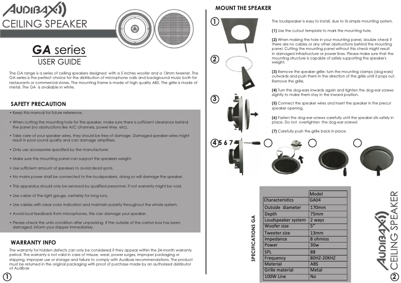 Page 1 de la notice Manuel utilisateur Audibax GA04