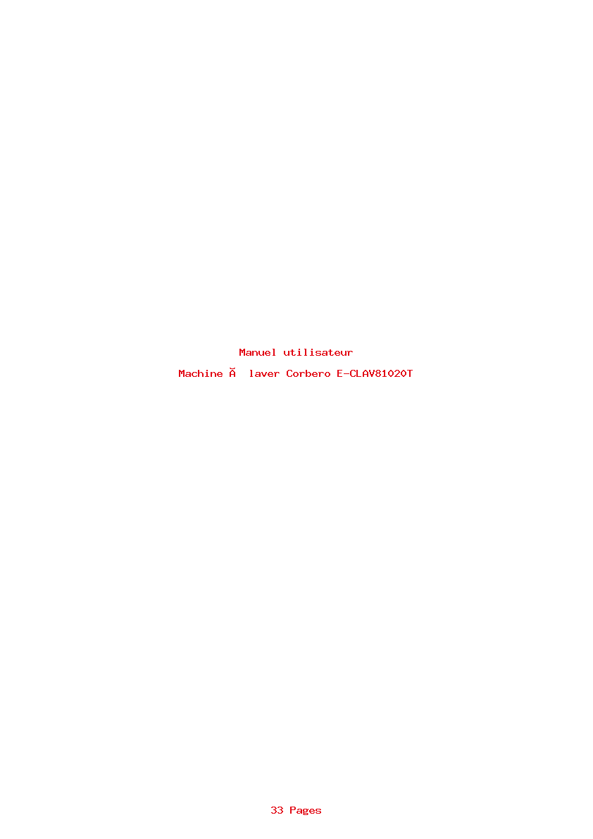 Page 1 de la notice Manuel utilisateur Corbero E-CLAV81020T