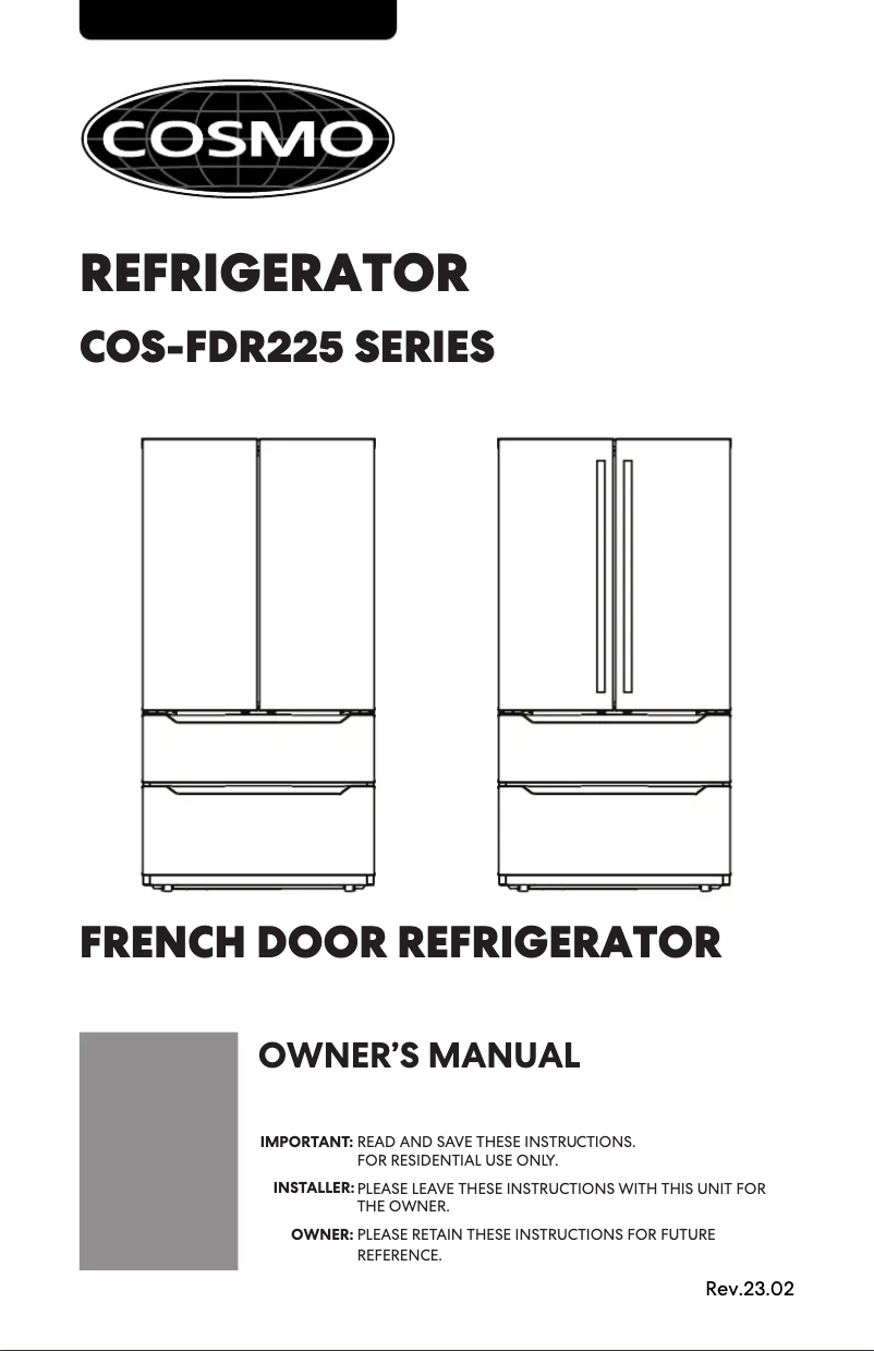 Page 1 de la notice Manuel utilisateur Cosmo COS-FDR225RHSS-G