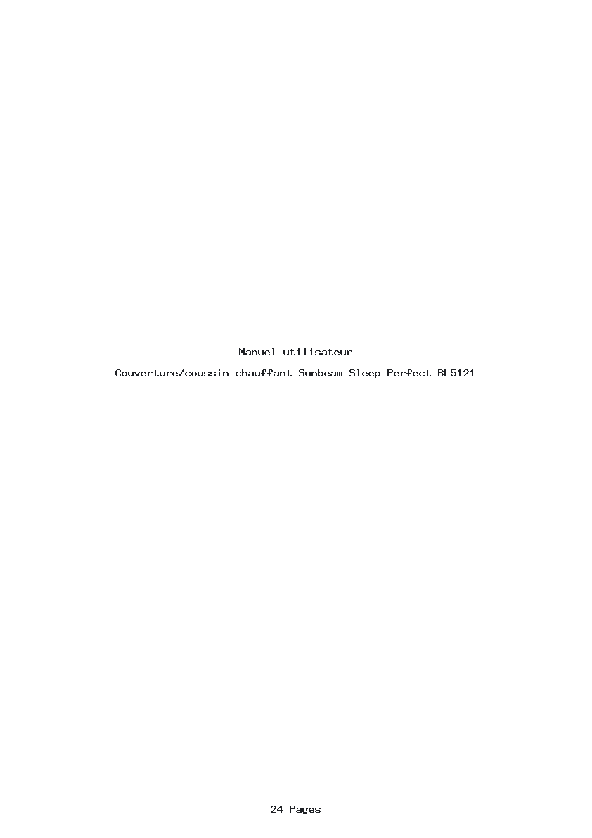 Page 1 de la notice Manuel utilisateur Sunbeam Sleep Perfect BL5121