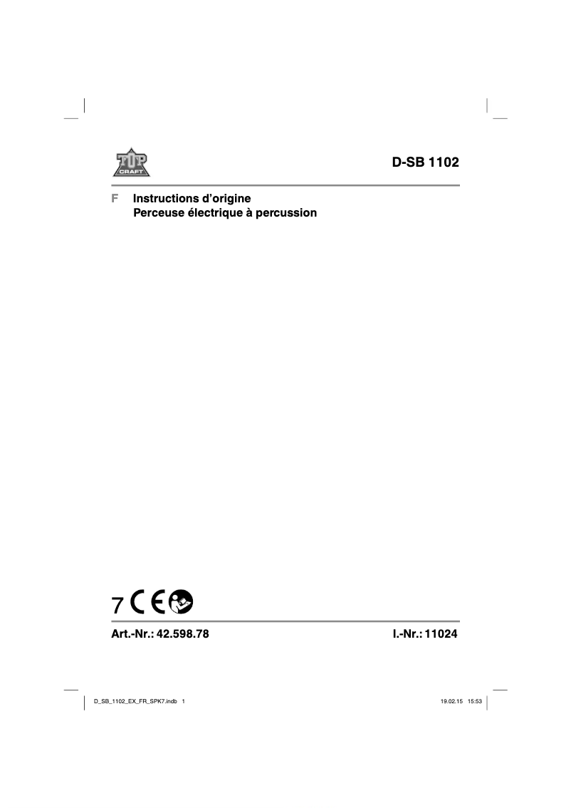 Page 1 de la notice Manuel utilisateur Topcraft D-SB 1102