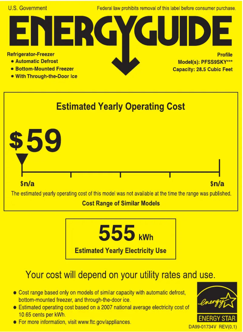 Page 1 de la notice Label énergétique GE Profile PFSS9SKYSS