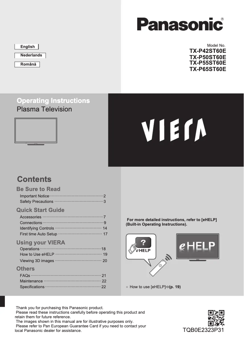 Page 1 de la notice Manuel utilisateur Panasonic Viera TX-P50ST60B