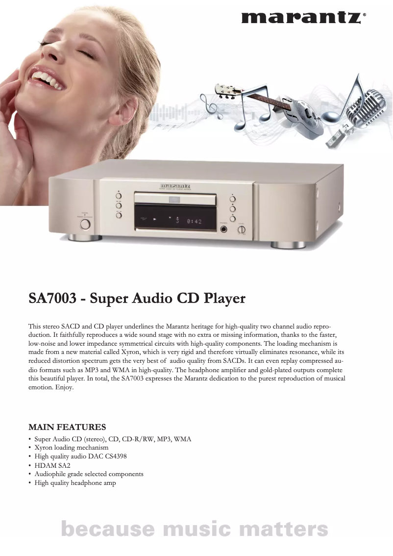Page 1 de la notice Manuel utilisateur Marantz SA7003