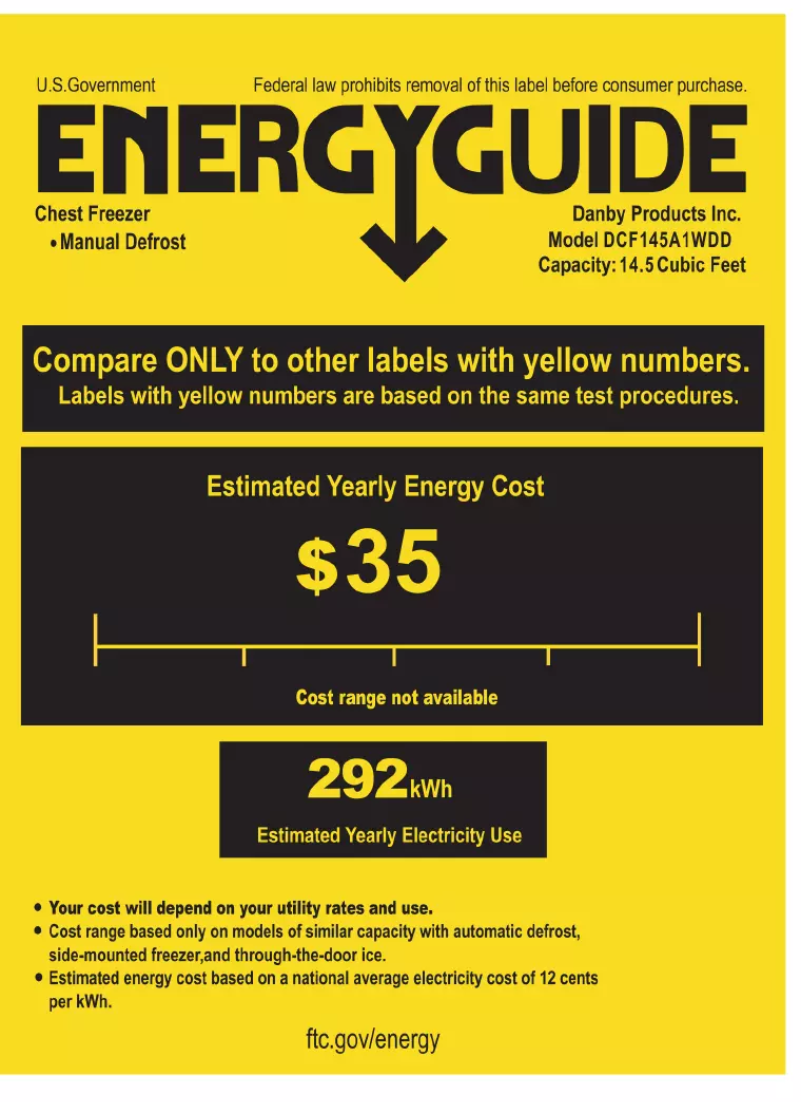 Page 1 de la notice Label énergétique Danby DCF145A1