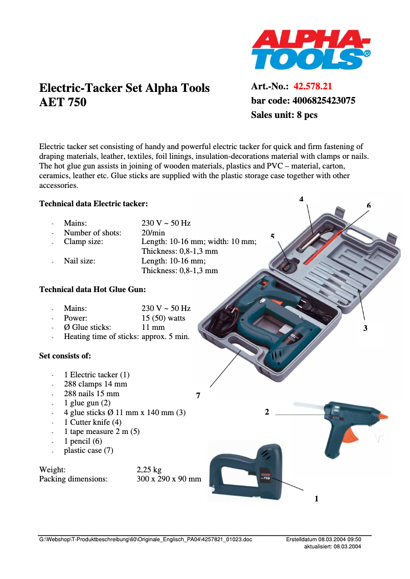 Page 1 de la notice Manuel utilisateur Alpha Tools ET 750