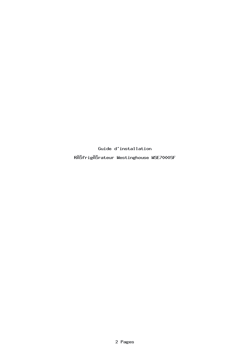 Page 1 de la notice Guide d'installation Westinghouse WSE7000SF