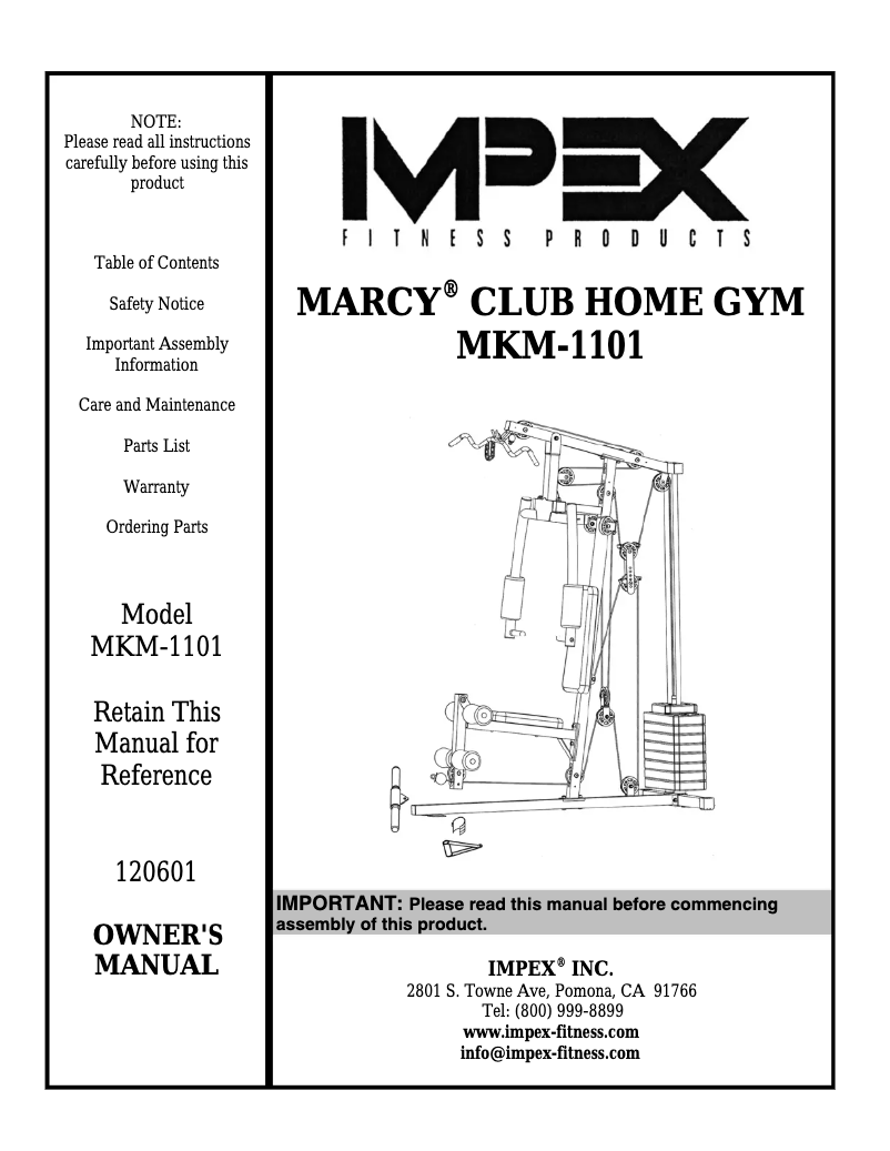 Page 1 de la notice Manuel utilisateur Marcy MKM-1101