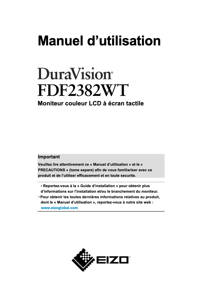 Page 1 de la notice Manuel utilisateur Eizo DuraVision FDF2382WT-A