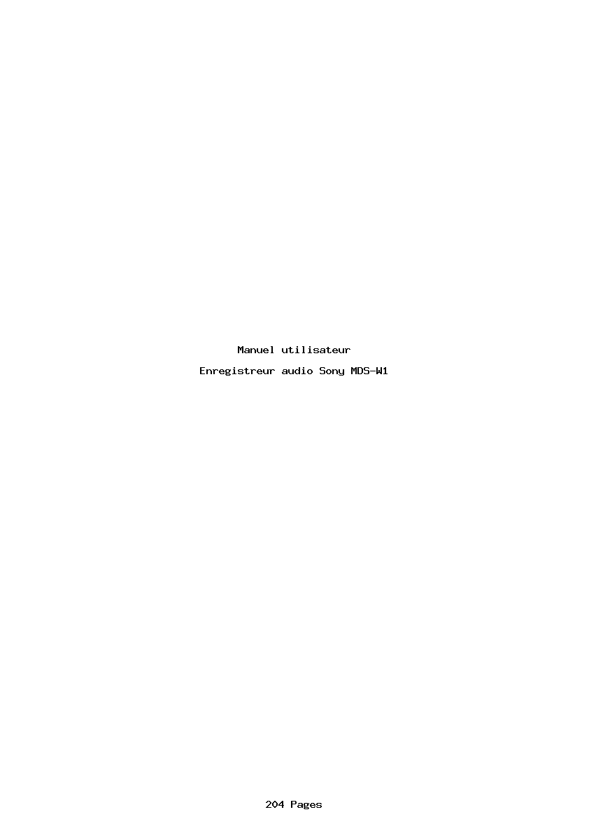 Page 1 de la notice Manuel utilisateur Sony MDS-W1