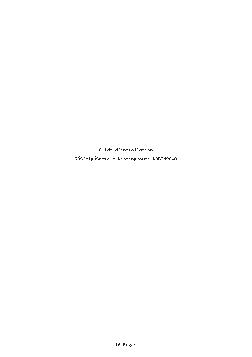 Page 1 de la notice Guide d'installation Westinghouse WBB3400WA