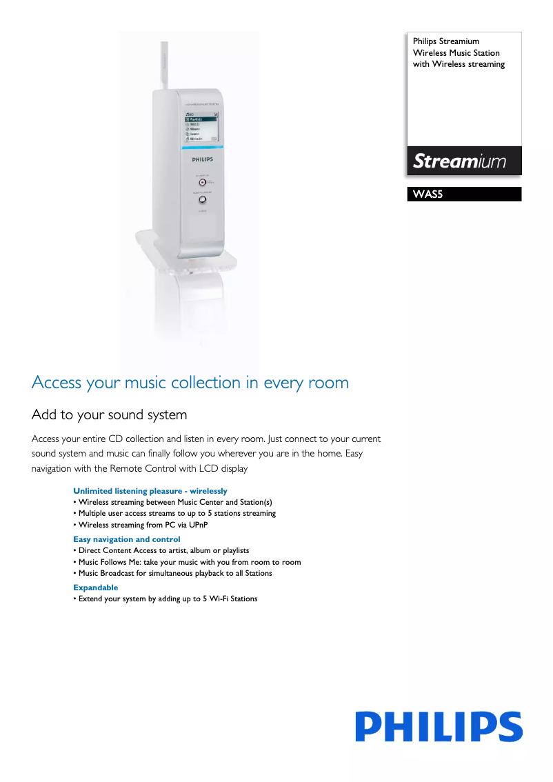 Page 1 de la notice Brochure Philips WAS5