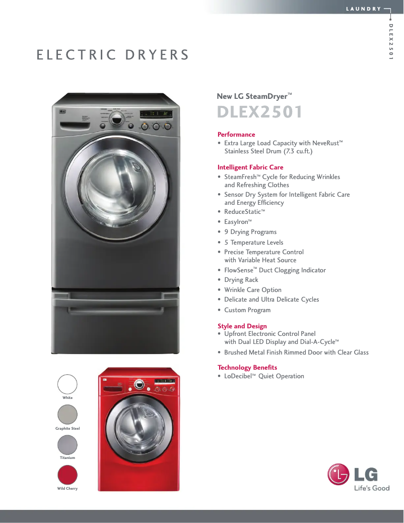 Page 1 de la notice Fiche technique LG DLEX2501W