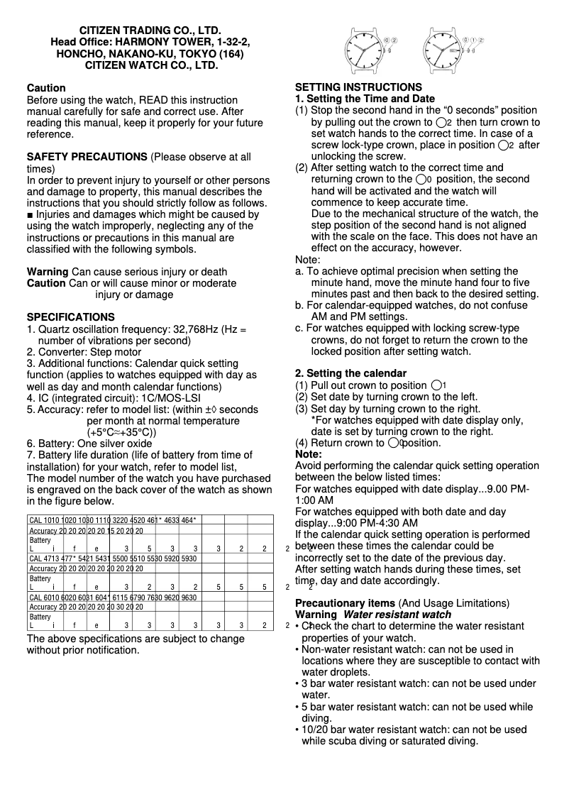 Page 1 de la notice Manuel utilisateur Citizen CAL 4633