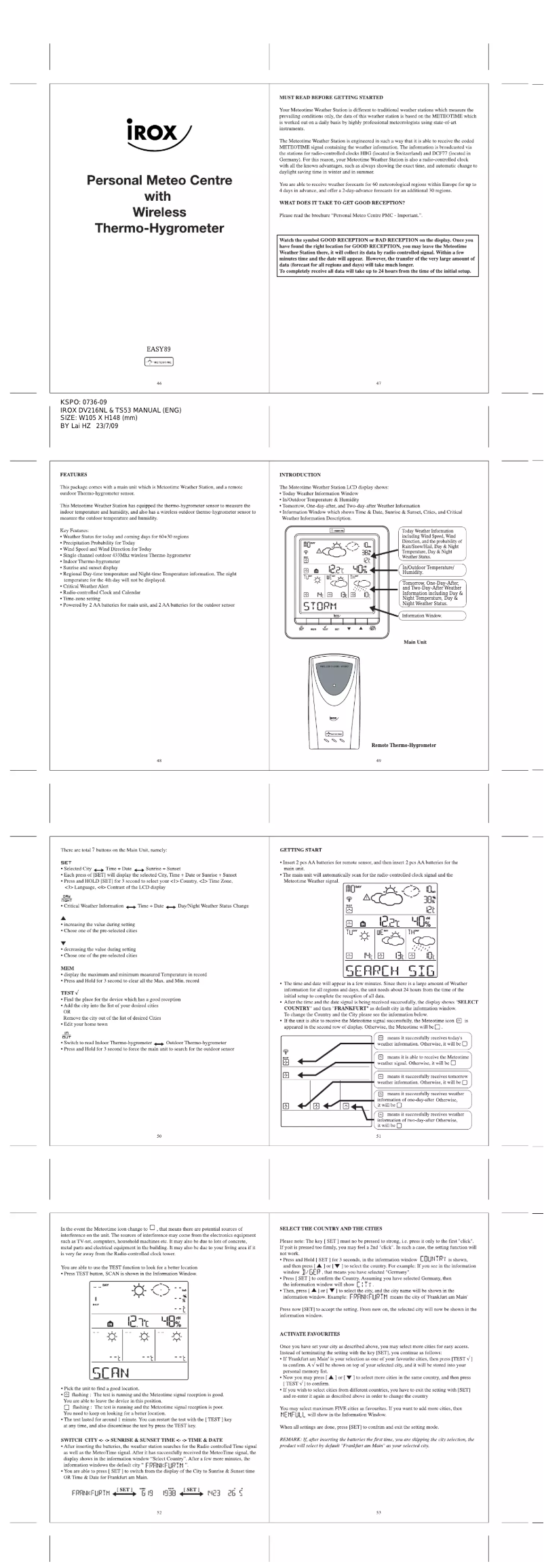 Page 1 de la notice Manuel utilisateur Irox EASY89