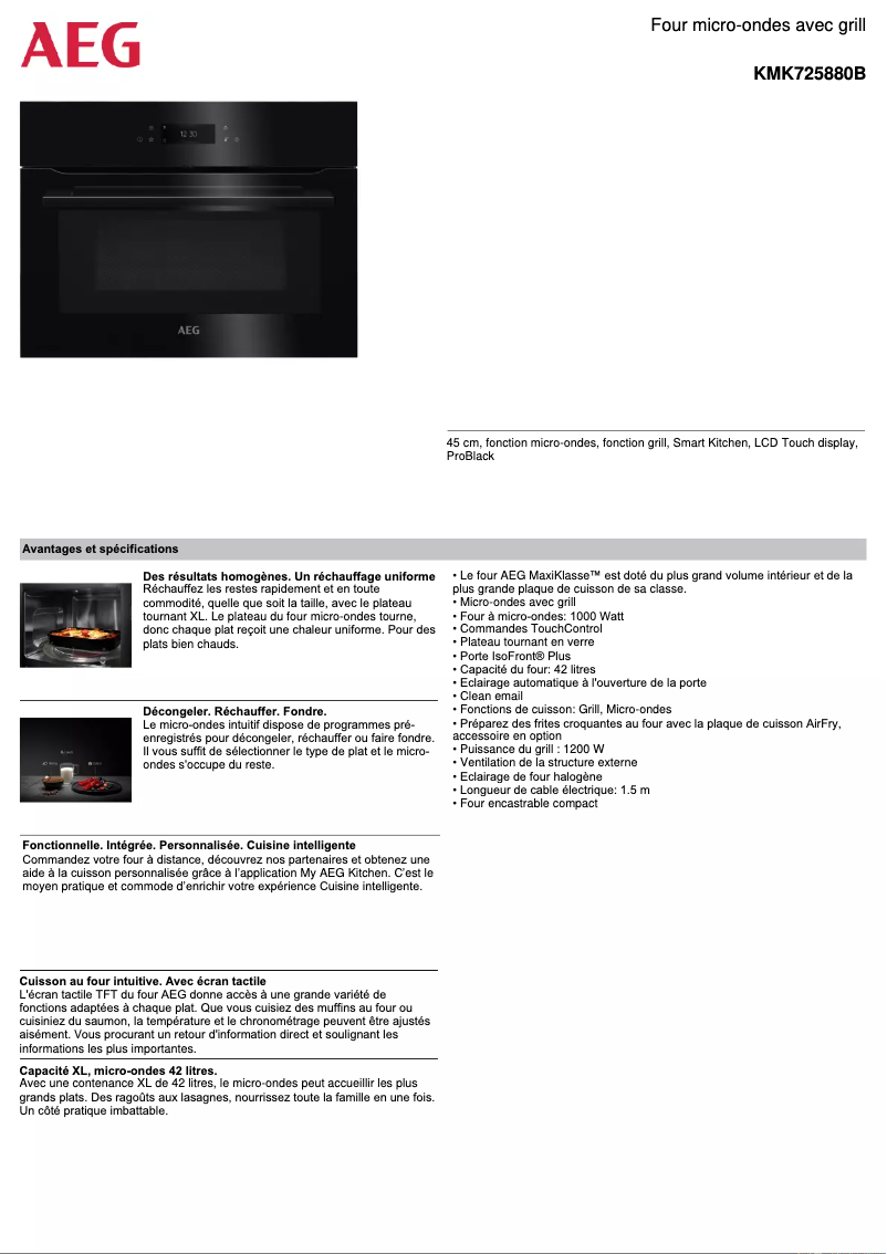 Page 1 de la notice Fiche technique AEG KMK725880B
