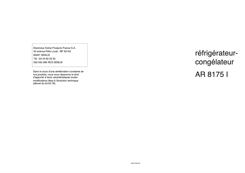 Página 1 del manual Manual de usuario Arthur Martin-Electrolux AR8175I