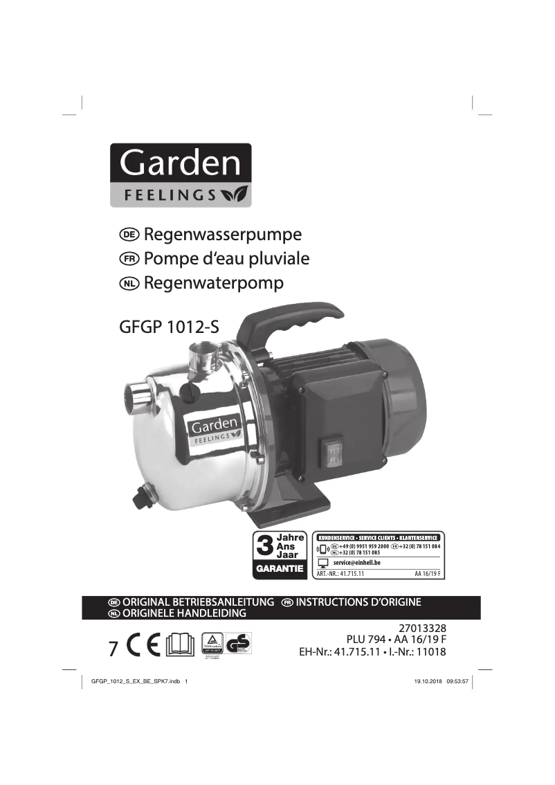 Page 1 de la notice Manuel utilisateur Garden Feelings GFGP 1012-S