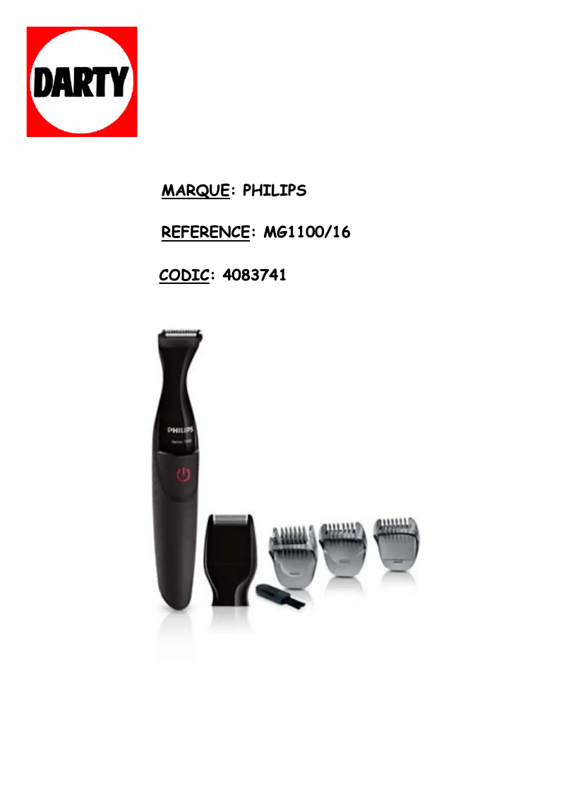 Page 1 of the manual User Manual Philips Series 1000 MG1100