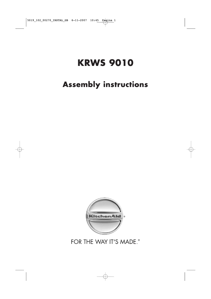 Page 1 de la notice Manuel utilisateur KitchenAid KRWS 9010/1