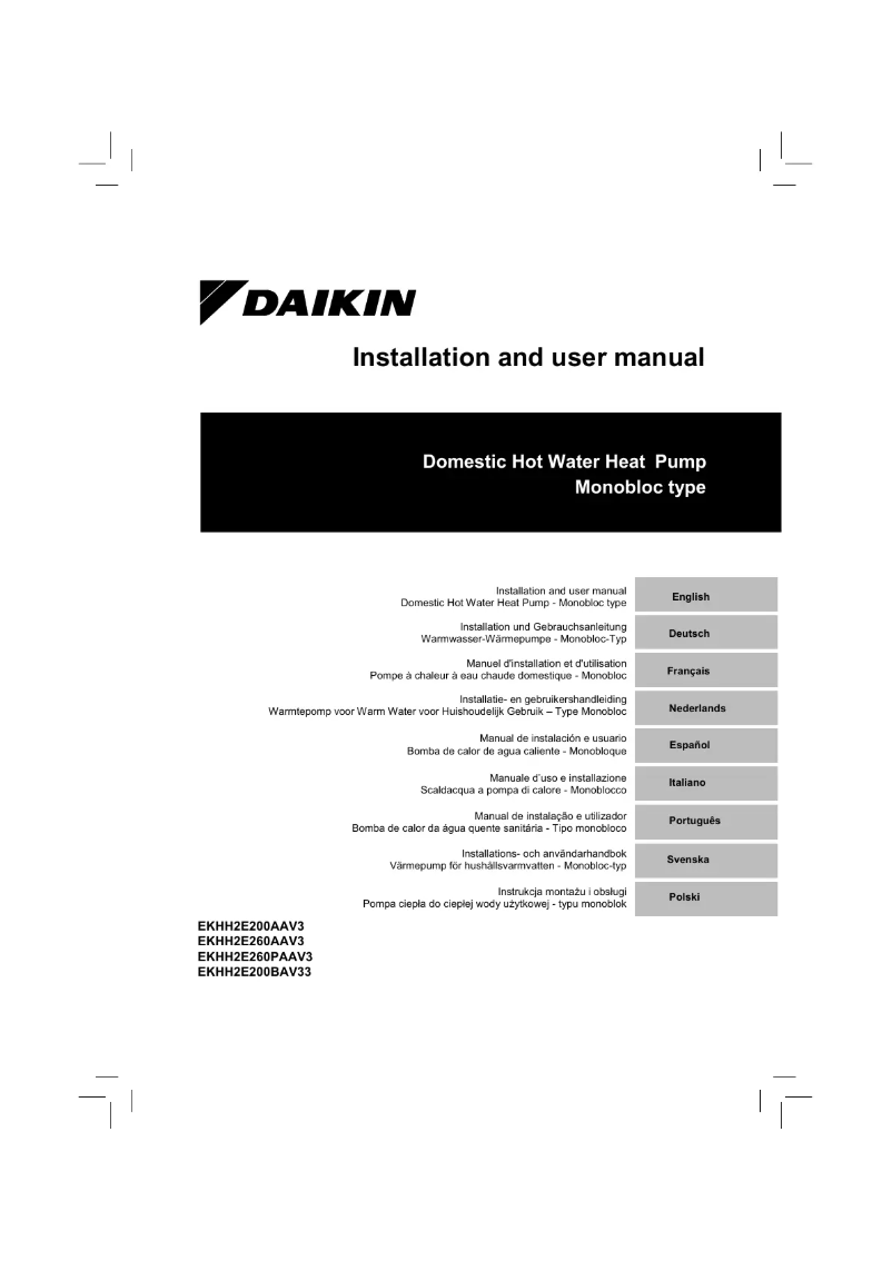 Page 1 de la notice Manuel utilisateur Daikin EKHH2E200AAV3