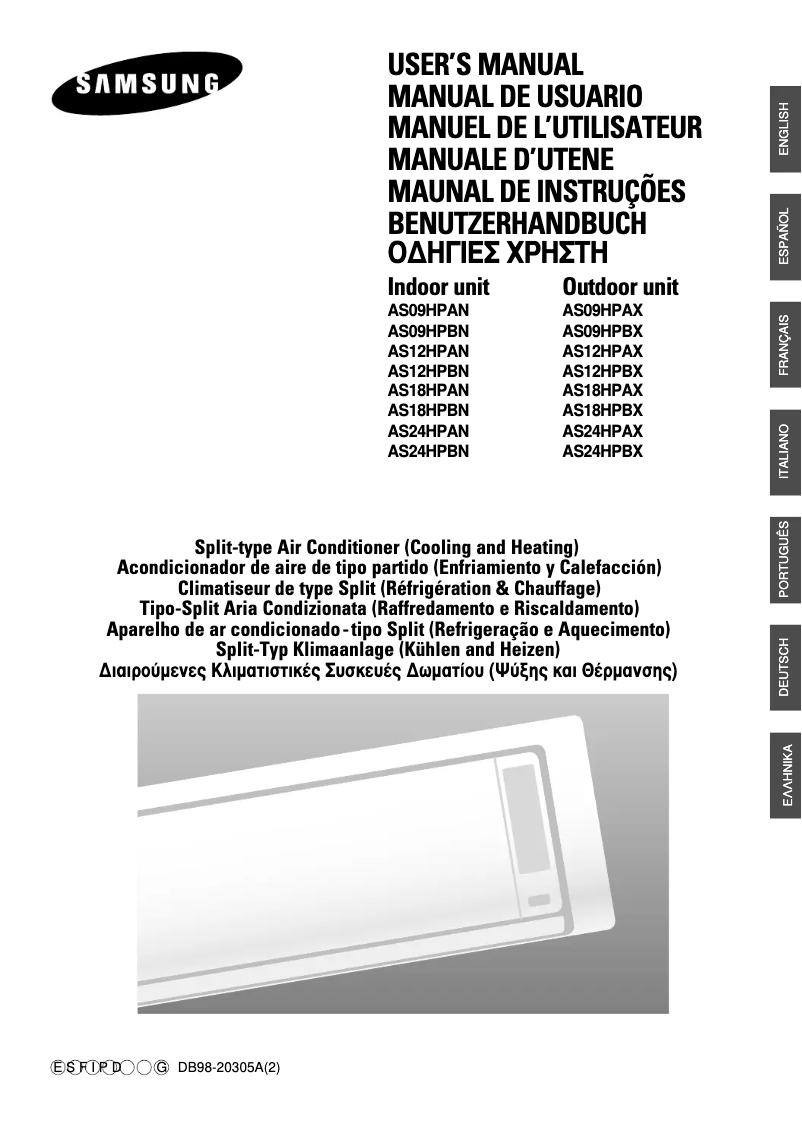Page 1 de la notice Manuel utilisateur Samsung AS18HPBN/XFO