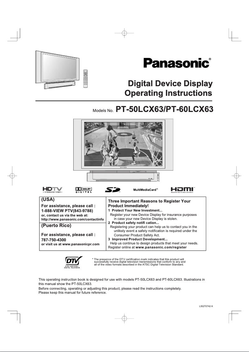 Page 1 de la notice Manuel utilisateur Panasonic PT-50LCX63