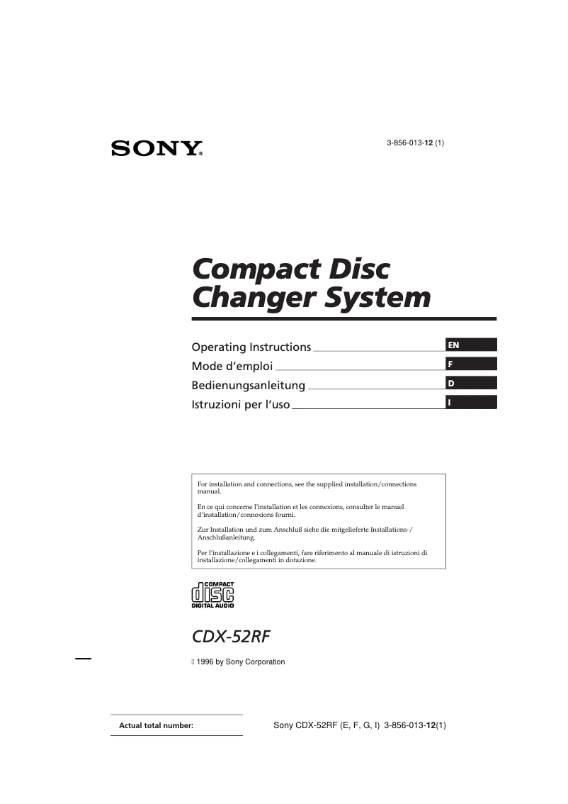 Page 1 de la notice Manuel utilisateur Sony CDX-52RF