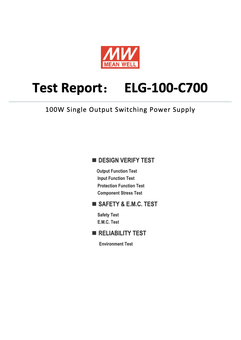 Page 1 de la notice Fiche technique Mean Well ELG-100-C700
