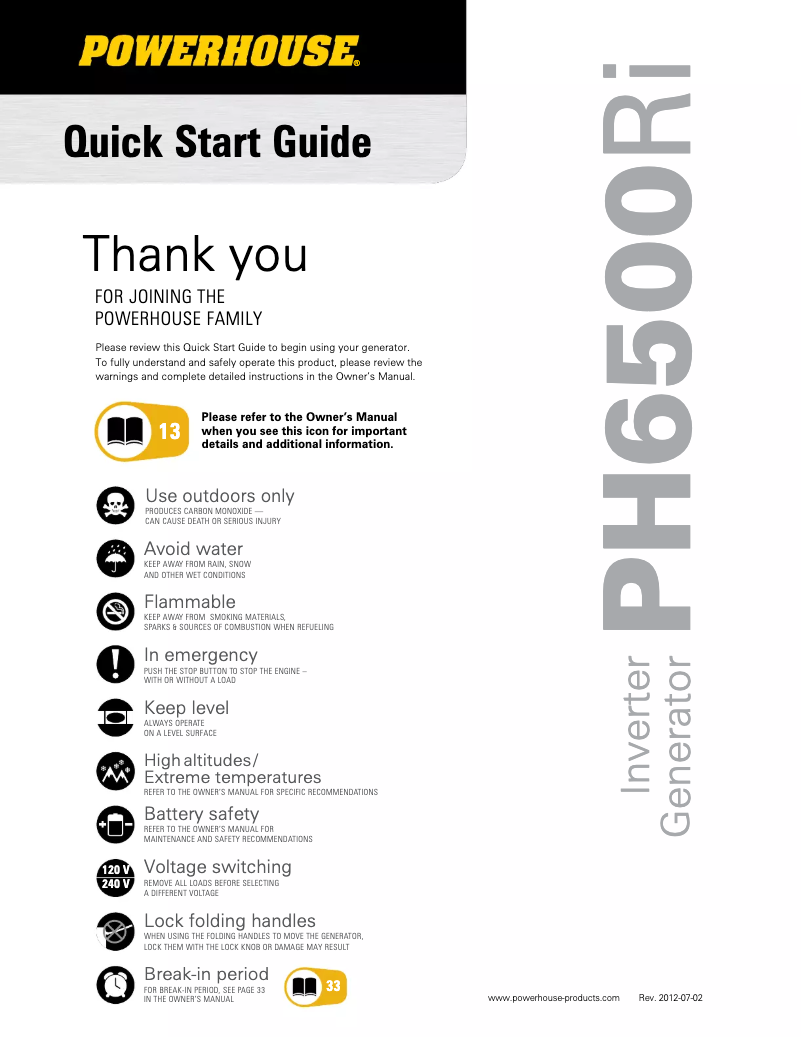 Page 1 de la notice Guide de démarrage rapide Powerhouse PH6500Ri