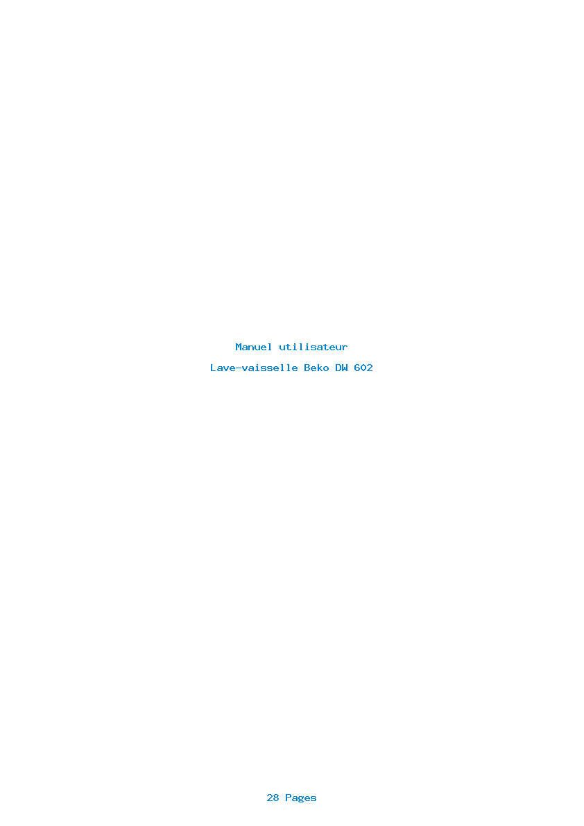 Page 1 de la notice Manuel utilisateur Beko DW 602